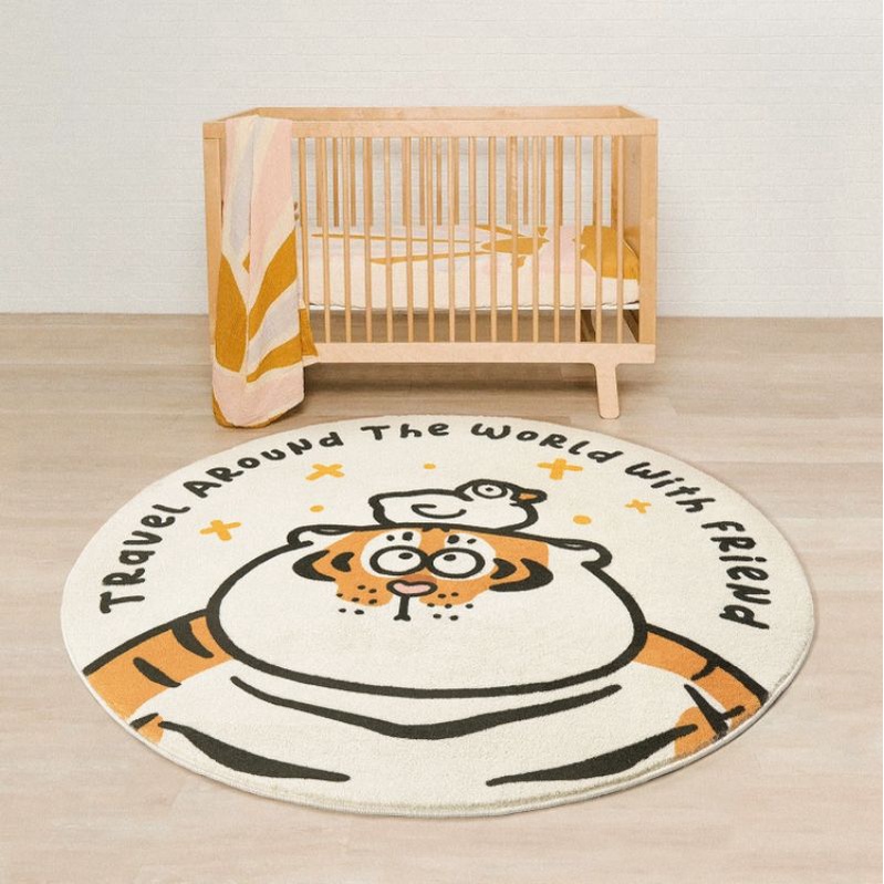 萌虎圓形地毯 萌虎地墊 胖虎不二馬 胖虎地墊 臥室地毯 客廳地毯 床邊地毯 腳踏墊 遊戲墊  門墊 圓形地墊-細節圖2