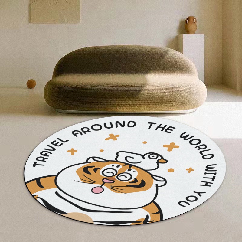 萌虎圓形地毯 萌虎地墊 胖虎不二馬 胖虎地墊 臥室地毯 客廳地毯 床邊地毯 腳踏墊 遊戲墊  門墊 圓形地墊-細節圖6