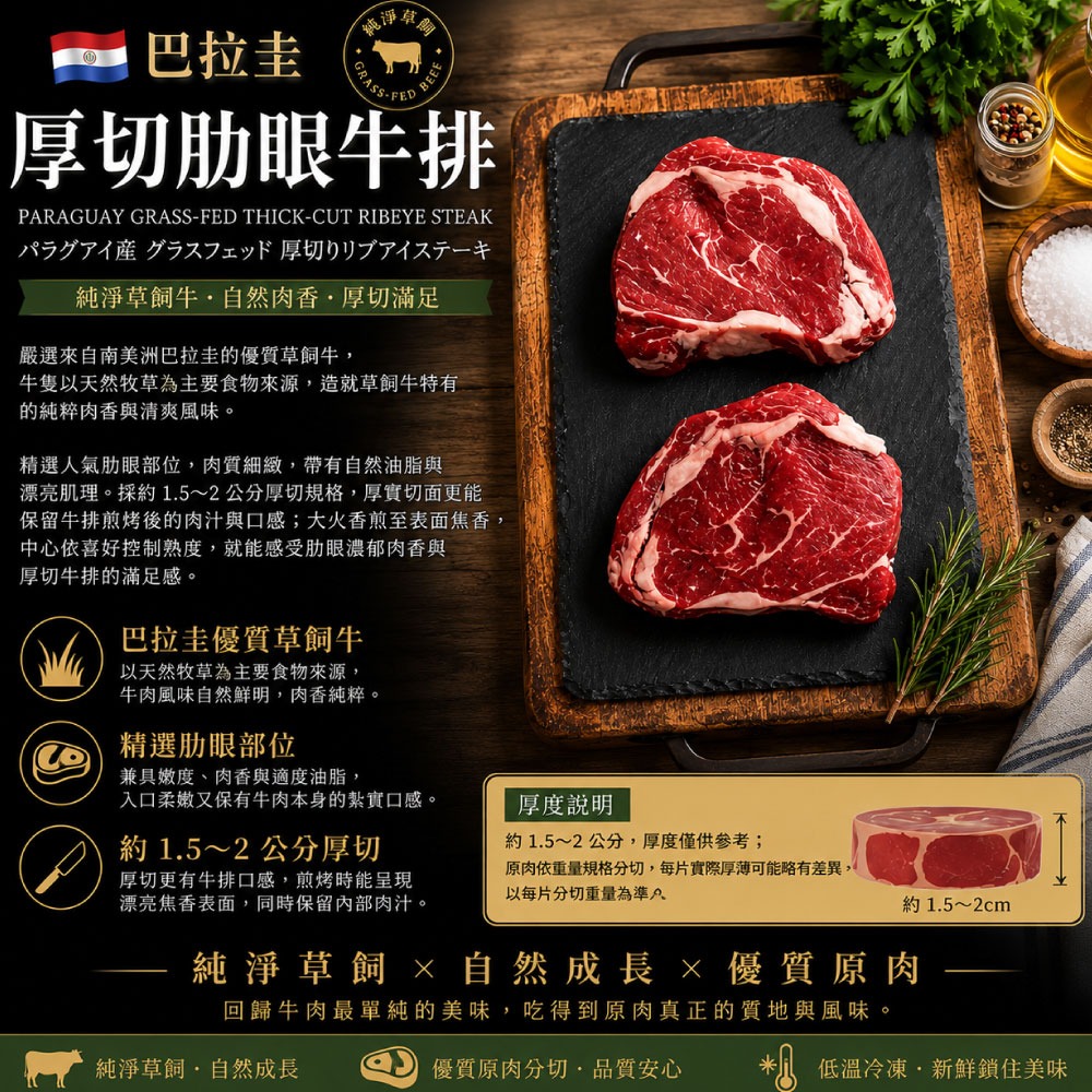 【豪鮮牛肉】厚切草原之心全天然肋眼牛排4片(200g±10%/片)-細節圖2