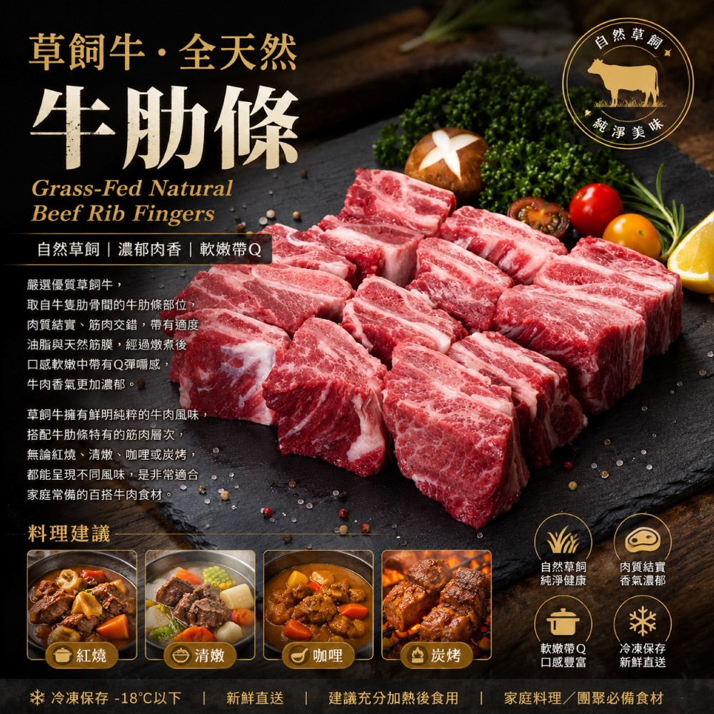 【豪鮮牛肉】草原之心天然牛肋條切段3包(500g/包)-細節圖2
