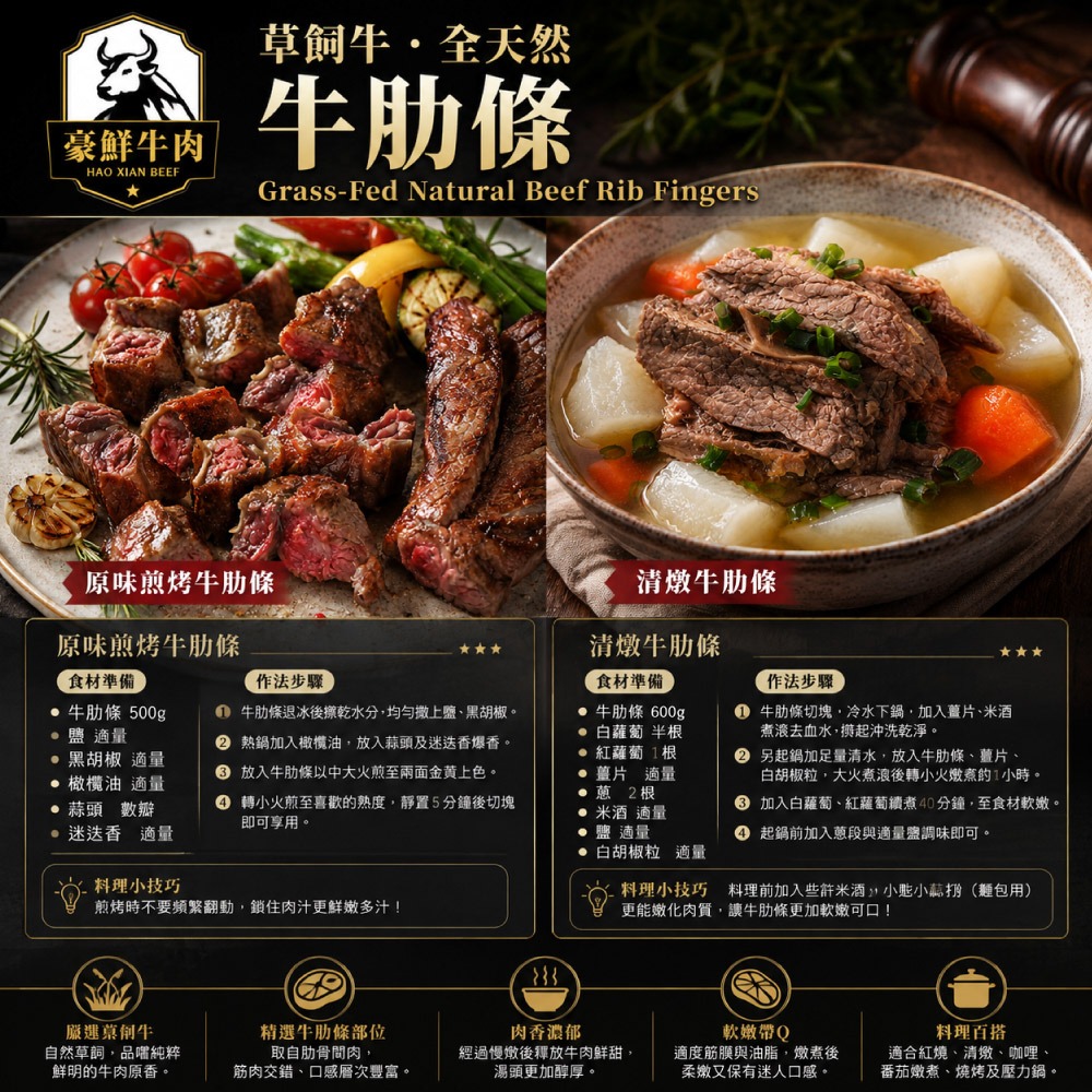 【豪鮮牛肉】草原之心天然牛肋條切段3包(500g/包)-細節圖5