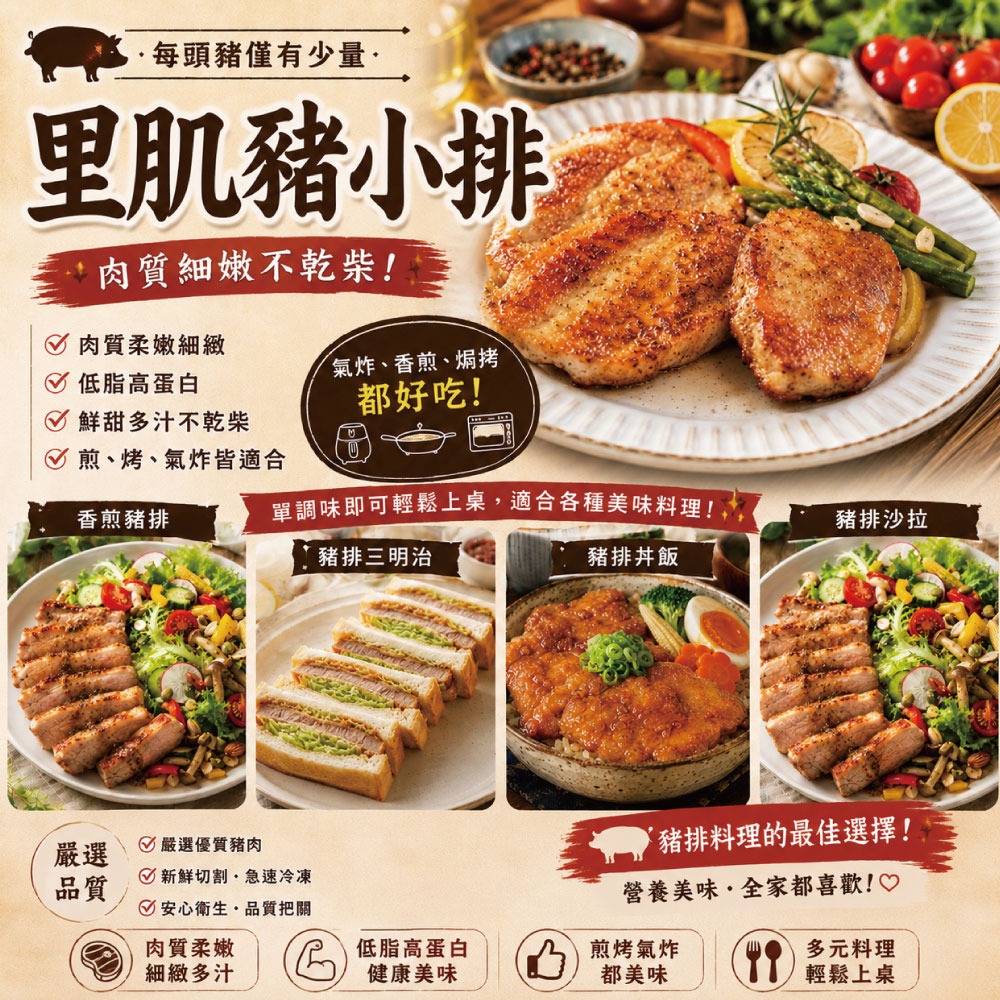 【約克街肉鋪】台灣國產無骨小里肌豬排10片(80g±10%/片)-細節圖3