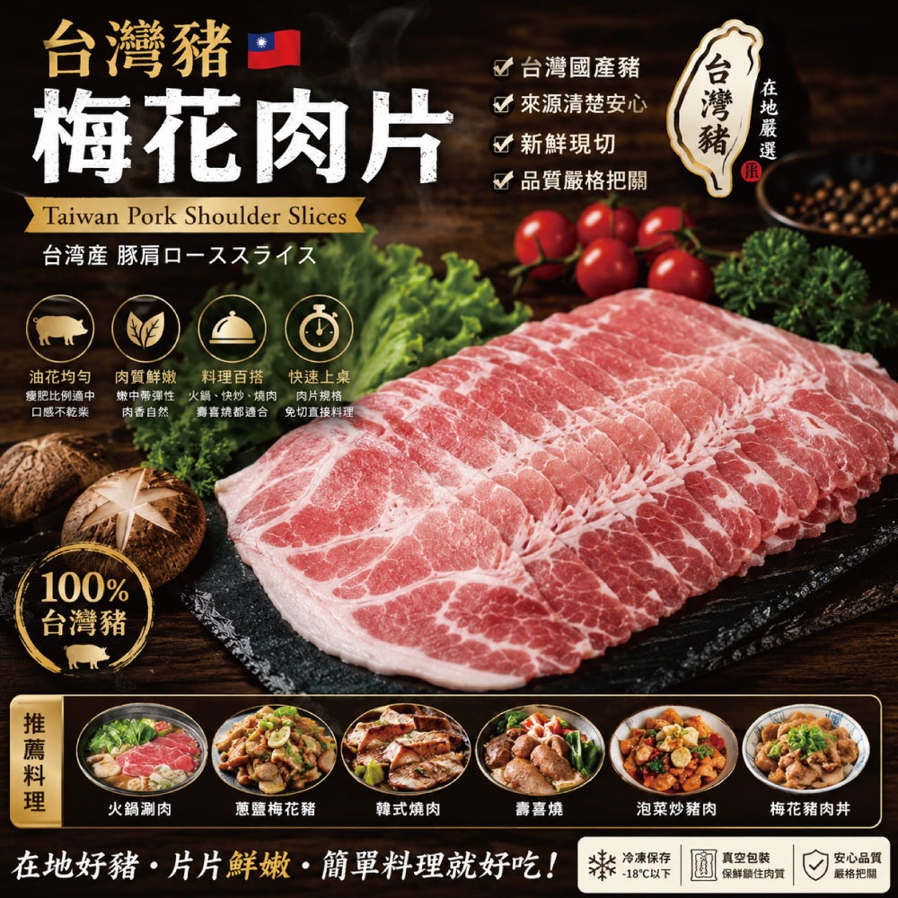 【約克街肉鋪】精選台灣豬梅花肉片3包(250g±10%/包)-細節圖2