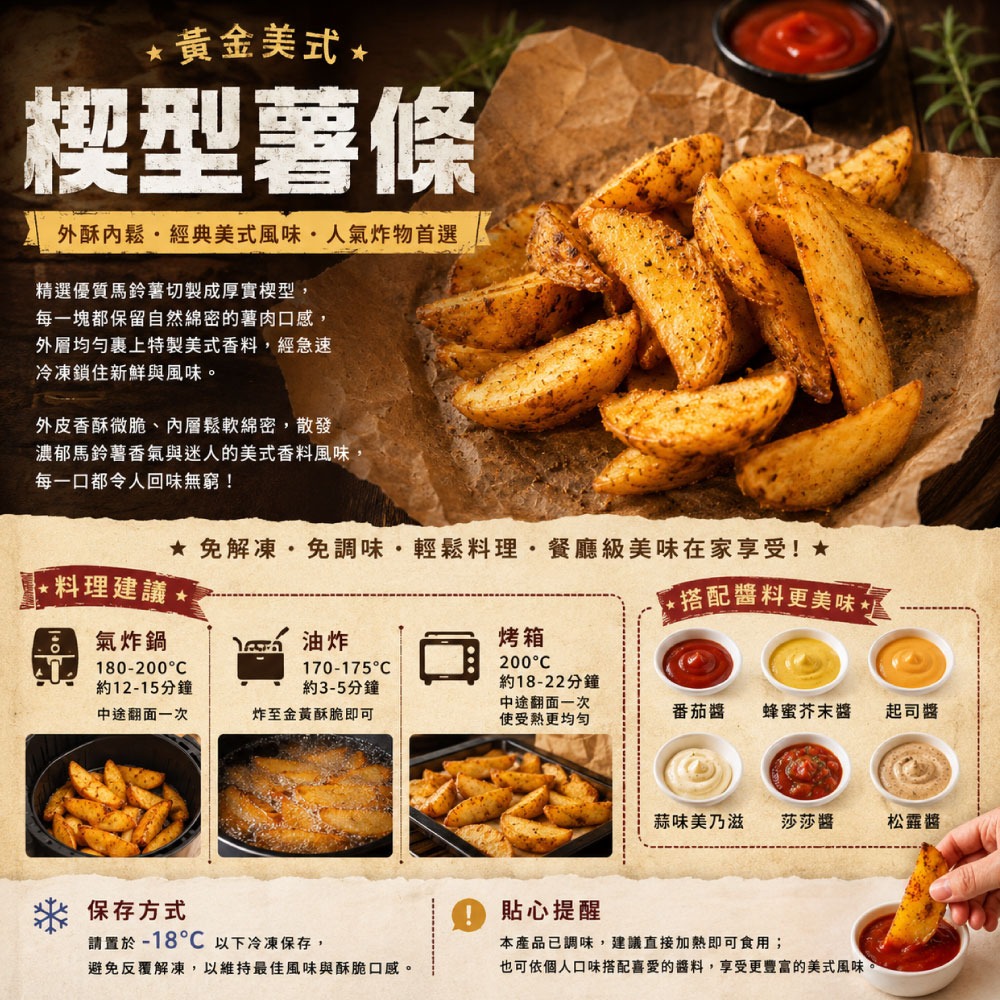 【約克街肉舖】黃金美式楔型薯條3包((500g±10%包)-細節圖3