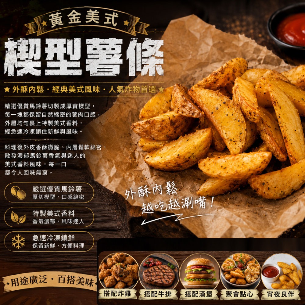 【約克街肉舖】黃金美式楔型薯條3包((500g±10%包)-細節圖4