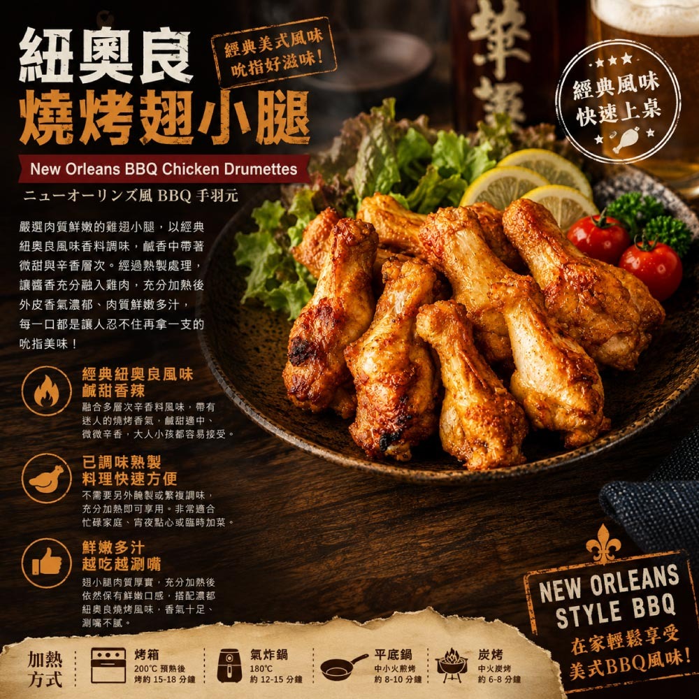 【赤豪家庭私廚】紐奧良燒烤翅小腿6包(300g±10%/包/約6~8支)-細節圖2