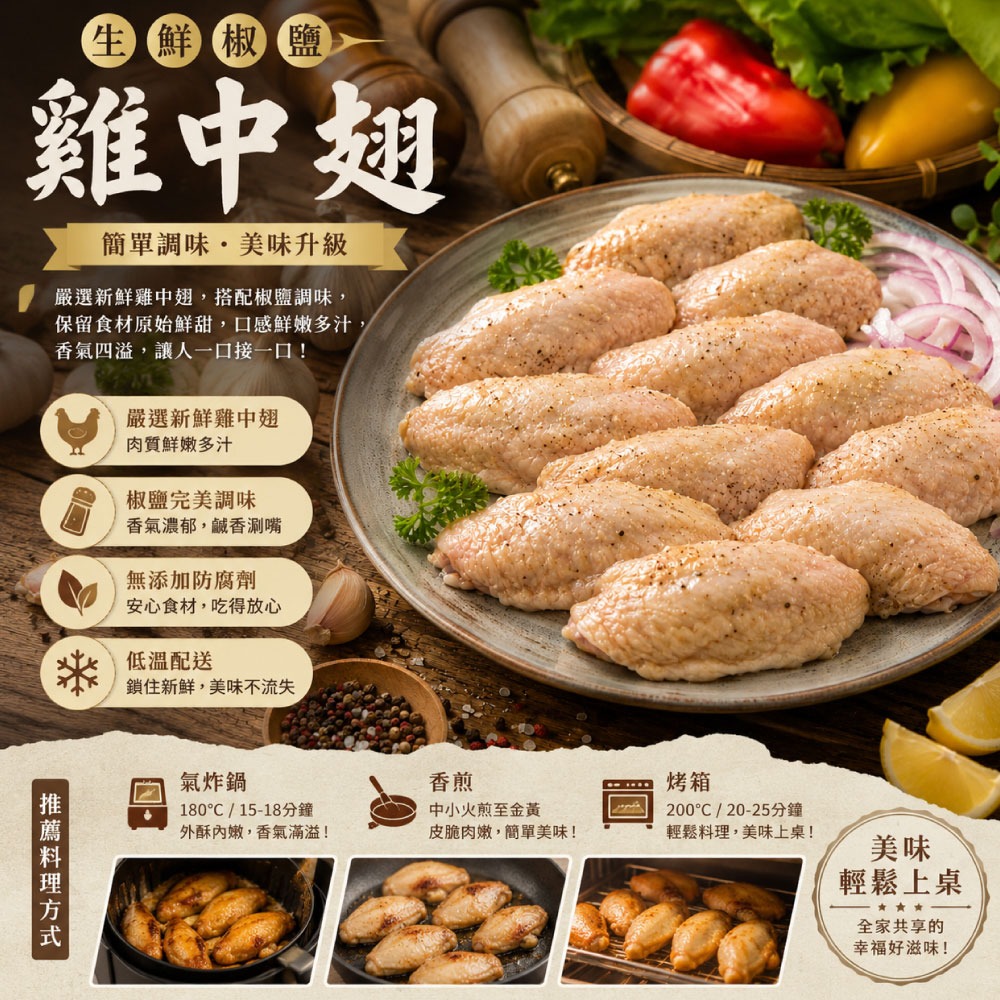 【赤豪家庭私廚】椒鹽鮮嫩雞中翅2包(500g±10%/包)-細節圖2