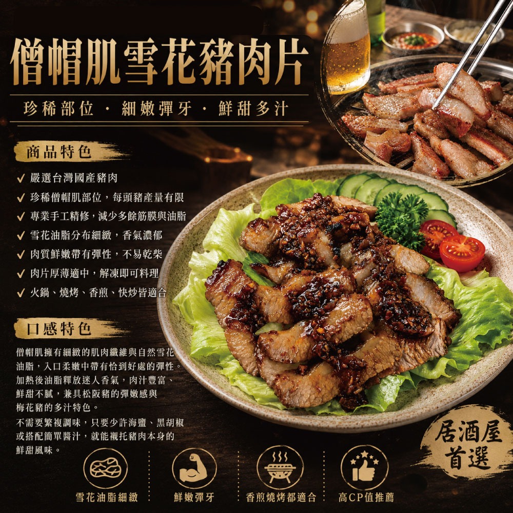 【約克街肉鋪】手工精修僧帽肌雪花豬肉片2盒 （200g±10%/盒）-細節圖3