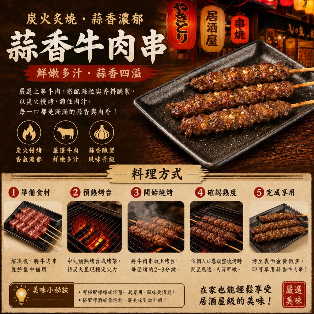 【約克街肉舖】蒜香/孜然牛肉串任選18串(40g±10%/串/3串1包)-細節圖4