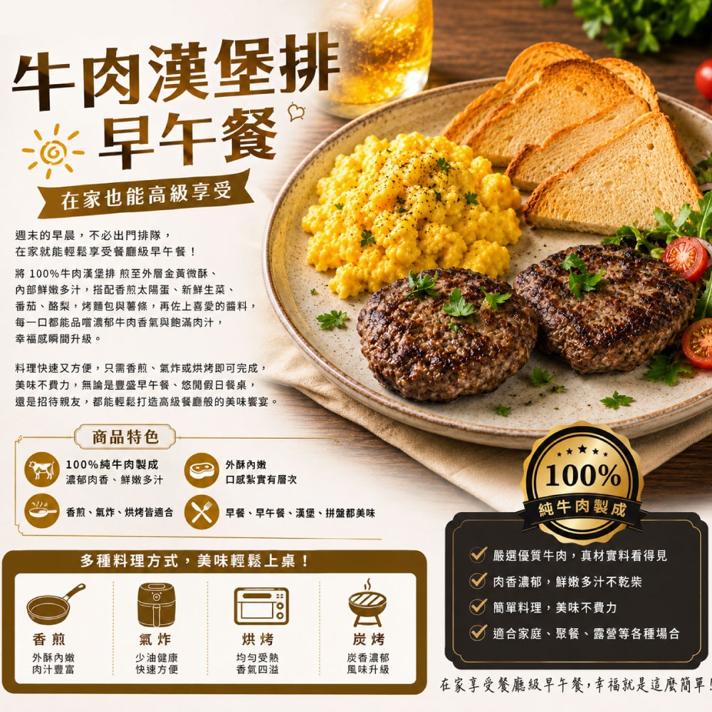 【豪鮮牛肉】美式薄片牛肉漢堡排6片(100g±10%/片)-細節圖3
