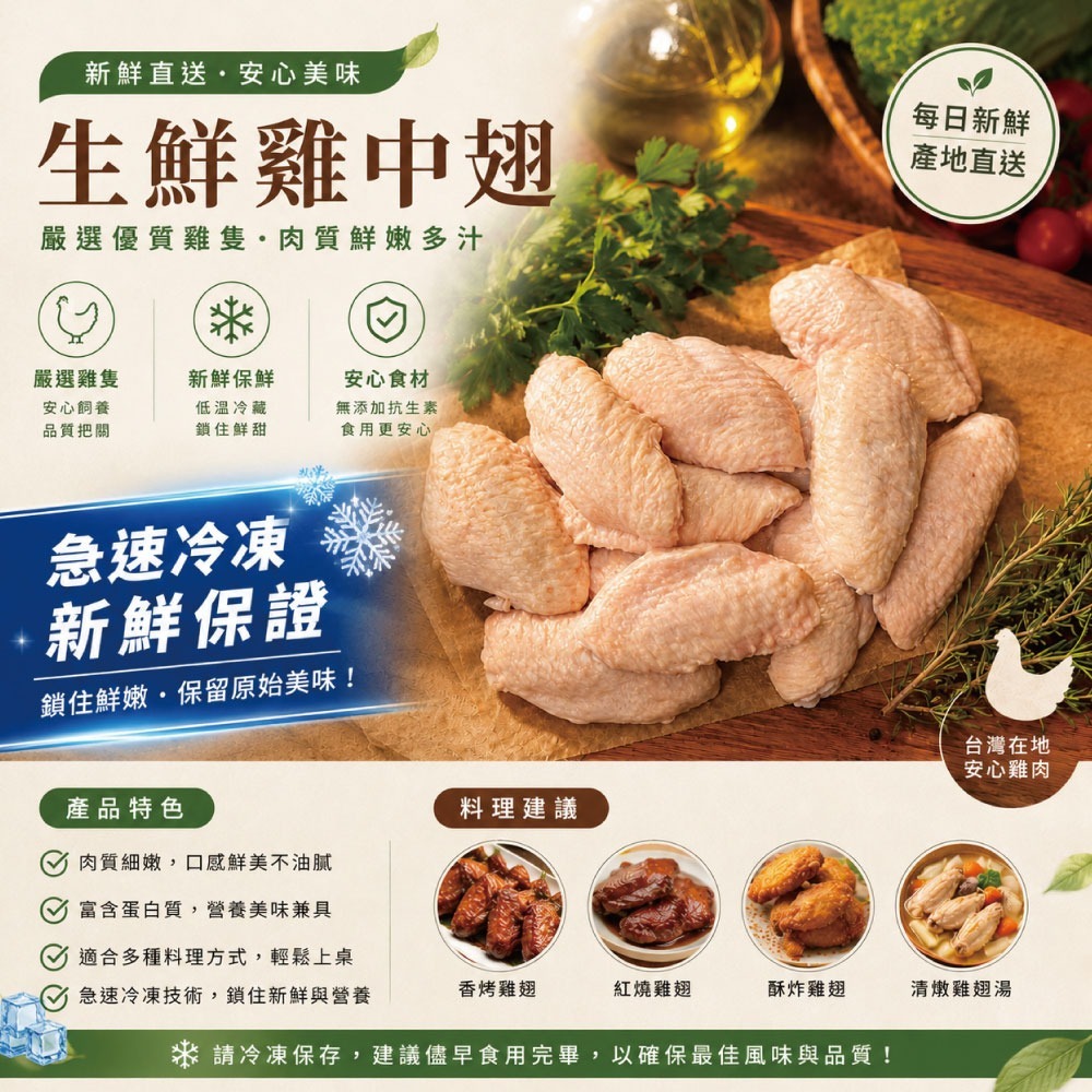 【約克街肉鋪】台灣國產嚴選雞中翅(1kg±10%/包）-細節圖2