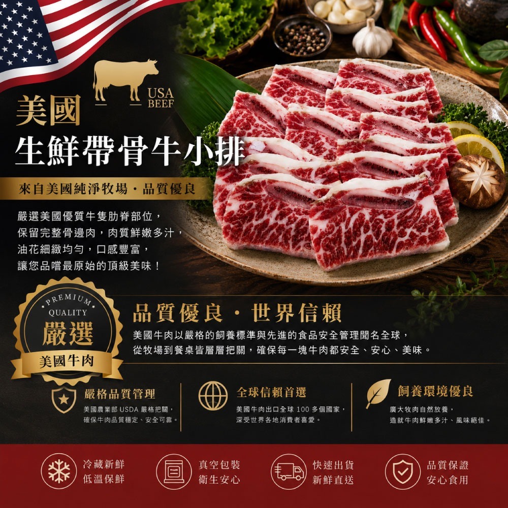 【豪鮮牛肉】安格斯頂級凝脂帶骨牛小排(200g±10％/包3~6片/單骨切)-細節圖2