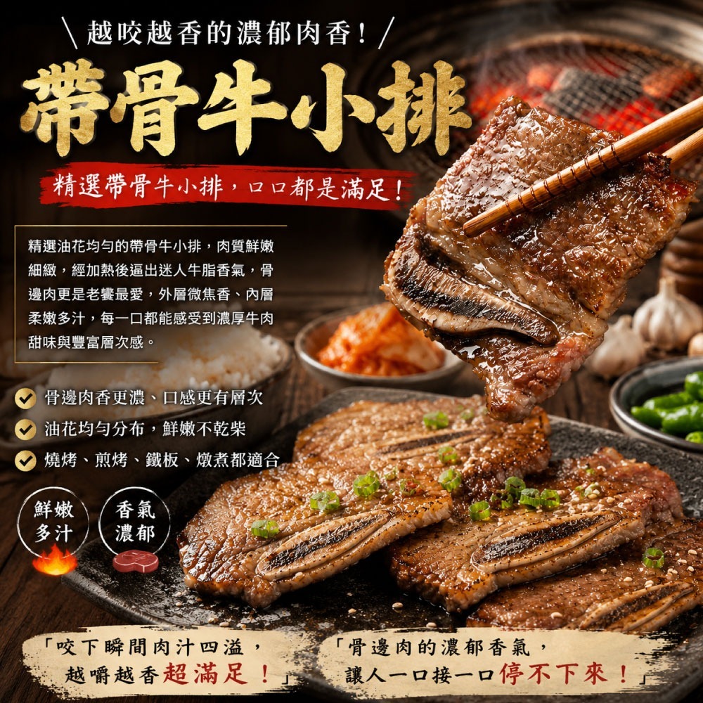 【豪鮮牛肉】安格斯頂級凝脂帶骨牛小排(200g±10％/包3~6片/單骨切)-細節圖3