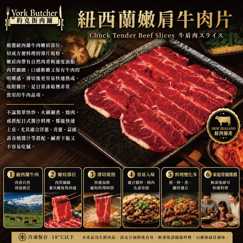 【約克街肉舖】紐西蘭嫩肩牛肉片5盒(200g±10%/盒)-細節圖2