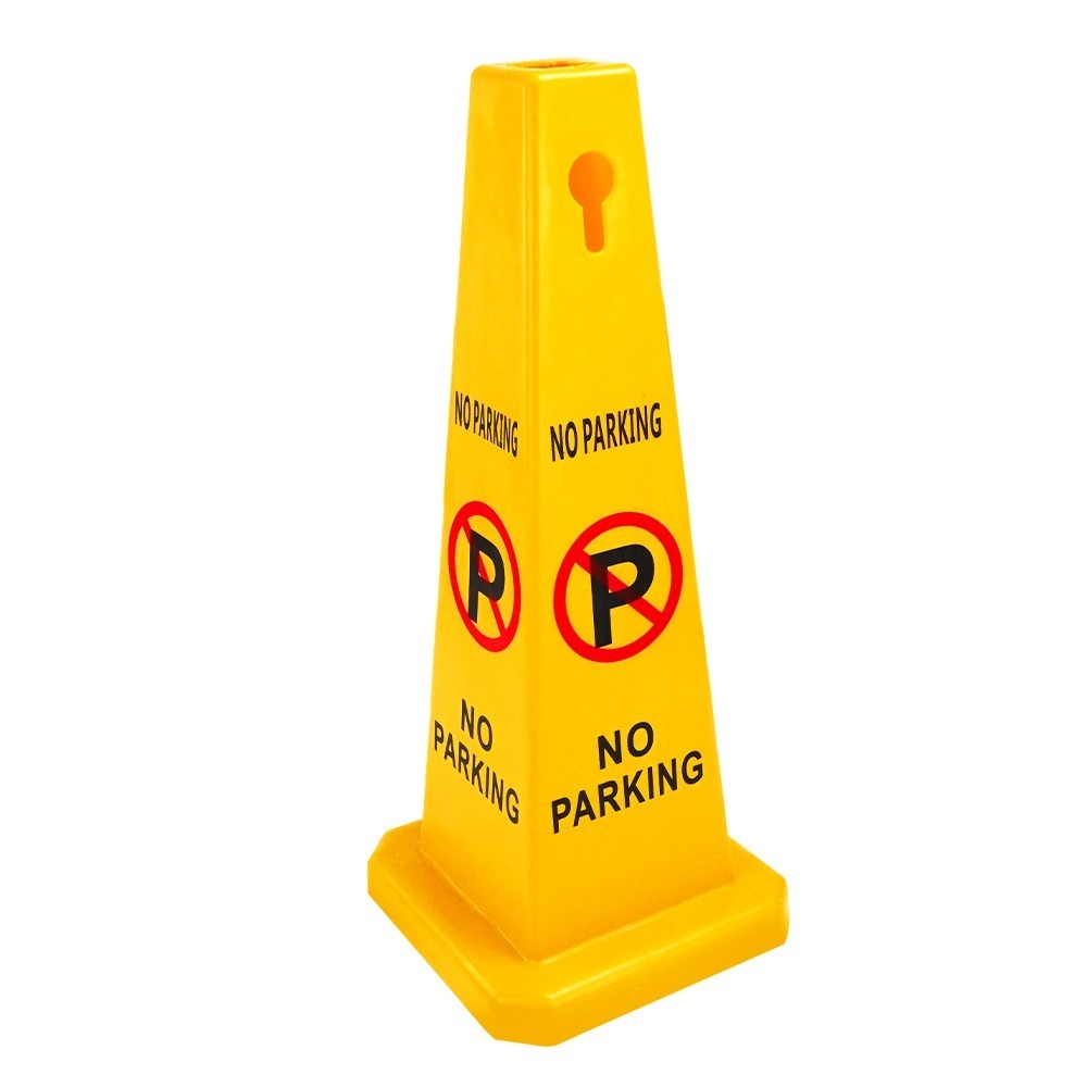 黃色警示三角錐 直立警示牌 禁止停車四方錐 請勿停車 黃色告示牌 PVC塑膠告示牌 路障 工仔人 NOPARKING-細節圖2