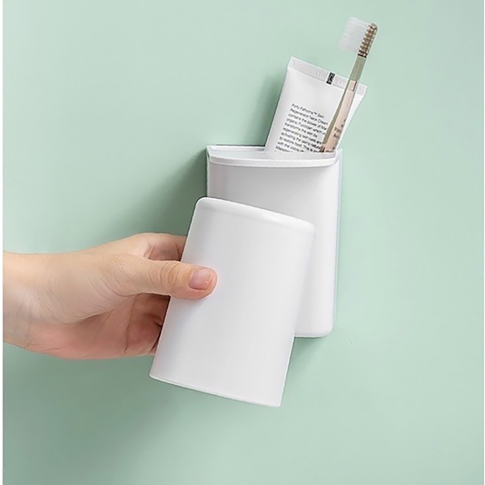 牙刷杯架 漱口杯架 免打孔磁吸漱口杯 牙膏牙刷置物架 壁掛漱口杯 掛牆式瀝水收纳盒-細節圖2