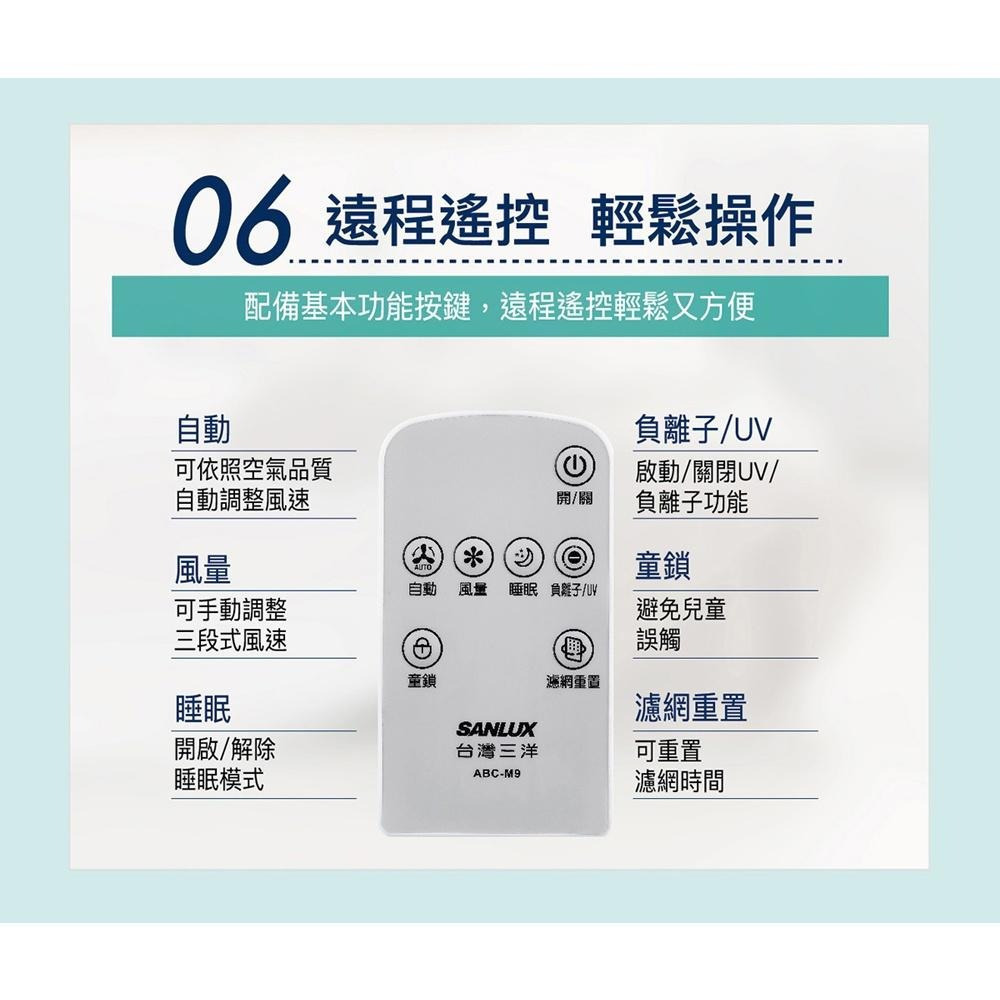 SANLUX 台灣三洋 17坪HEPA 活性碳濾網 空氣清淨機 ABC-M9-細節圖10