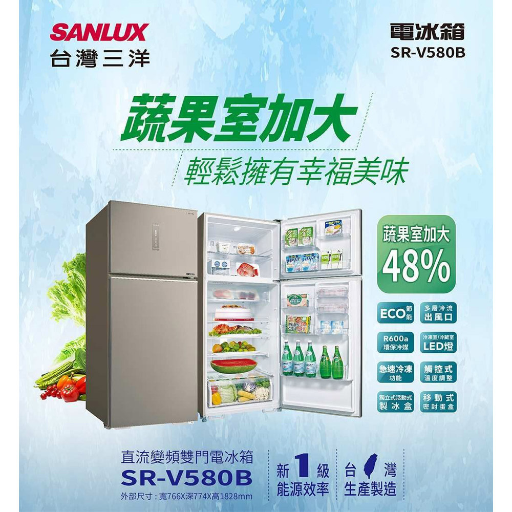 SANLUX 台灣三洋 580公升一級變頻雙門電冰箱 SR-V580B-細節圖2