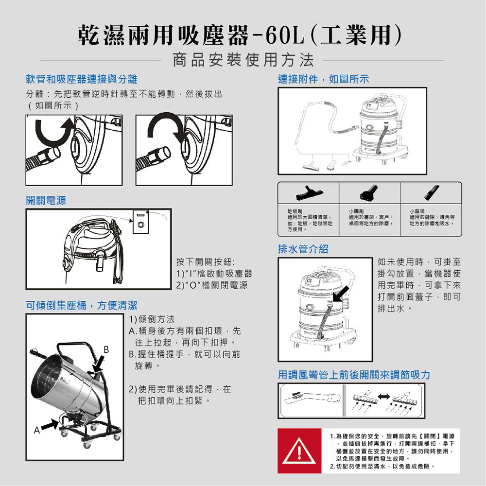 順帆風機 60L 工業用 乾濕兩用吸塵器 WDS-60-細節圖7