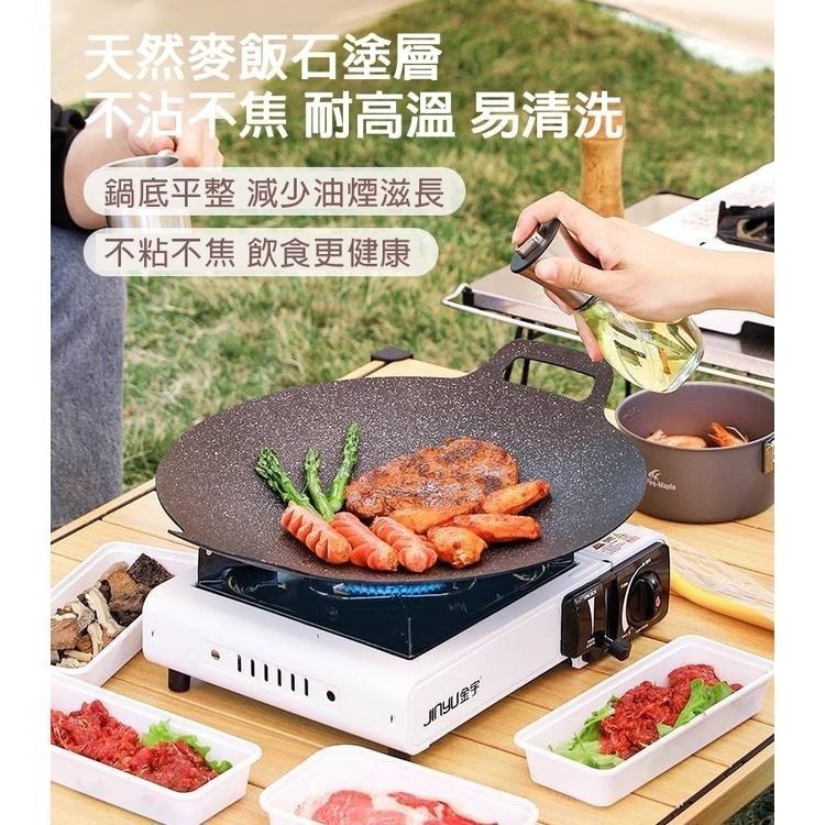 【拾四方】韓式麥飯石圓形煎烤盤 露營烤盤 燒烤盤 戶外燒烤鐵板燒烤盤 不沾烤盤 卡式爐烤盤 電磁爐烤盤-細節圖2
