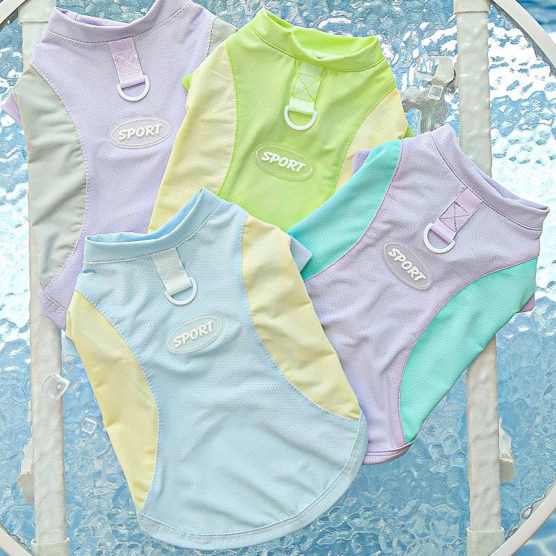 【拾四方】夏日透氣背心 狗狗夏季薄款衣服 冰絲涼感衣 透氣背心 貓衣服 小狗背心 可牽引背心 春夏季背心 寵物涼感衣-細節圖5