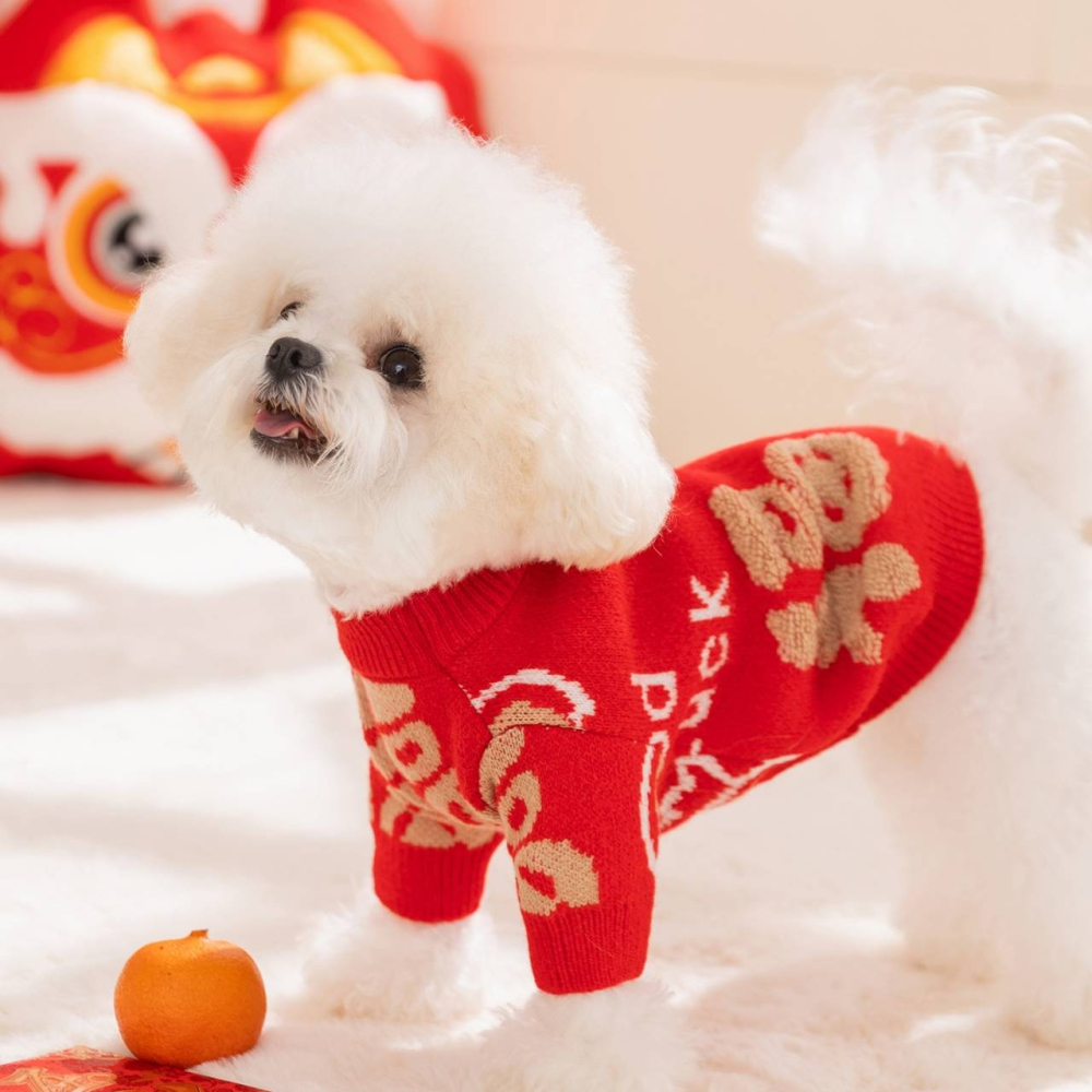 【四方嚴選】寵物新年毛衣 中式新年福祿滿滿服飾 寵物新年 狗狗過年 貓咪過年 狗狗衣服 貓咪衣服 新春衣服 新年招財衣-細節圖3