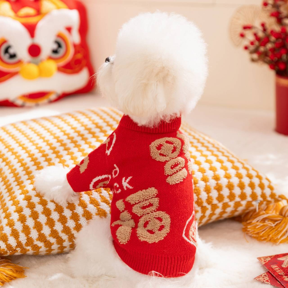 【四方嚴選】寵物新年毛衣 中式新年福祿滿滿服飾 寵物新年 狗狗過年 貓咪過年 狗狗衣服 貓咪衣服 新春衣服 新年招財衣-細節圖5