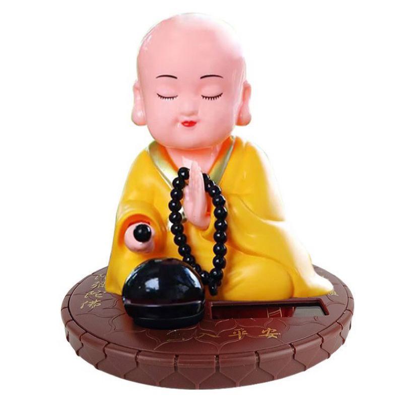 招財貓 太陽能 自動搖手 小和尚 敲木魚 不需裝電池 傢居 裝飾 客廳 辦公桌麵 車載擺件-細節圖5