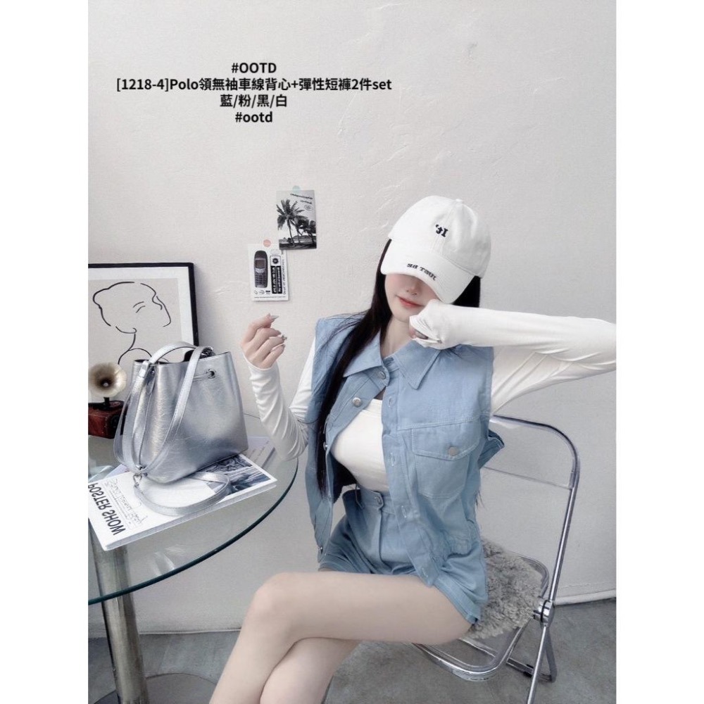 現貨+預購- Ki.studio 實拍｜1218-4 Polo 領無袖車線 背心+彈性短褲 2件 set 套裝 4色-細節圖3