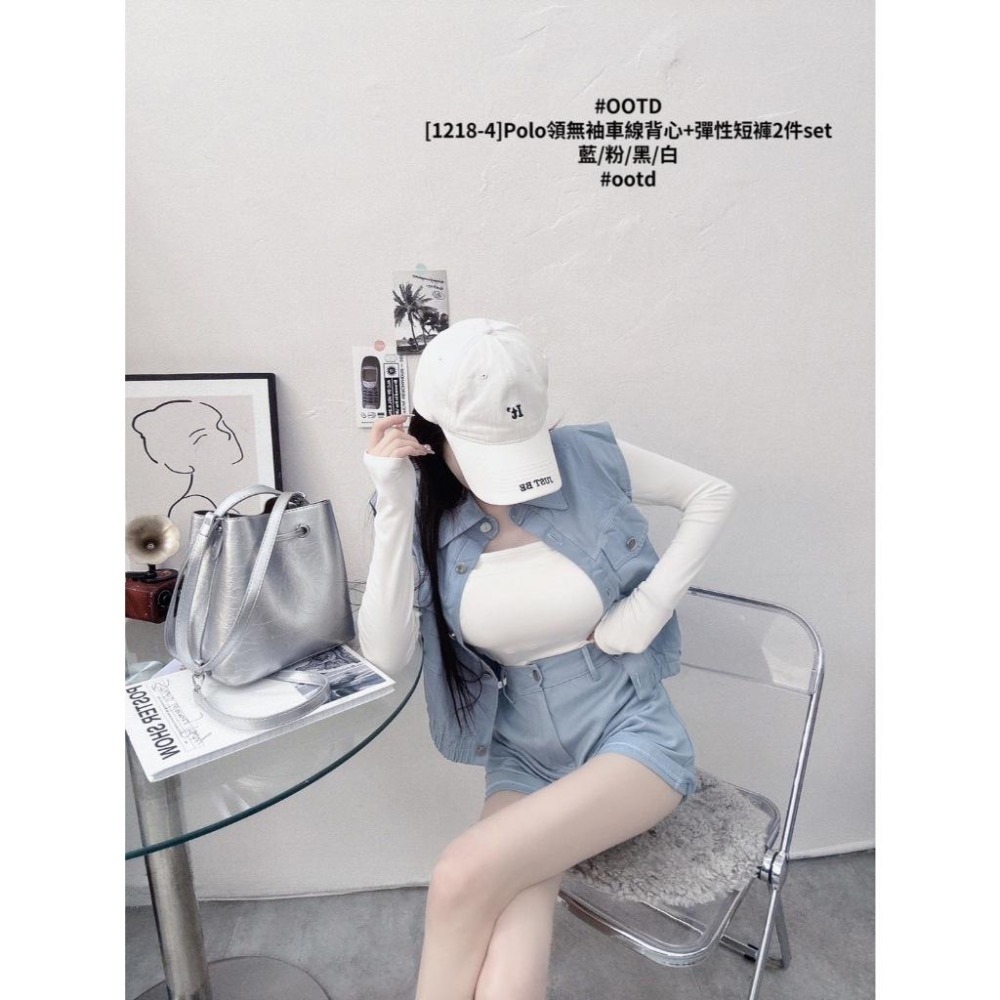 現貨+預購- Ki.studio 實拍｜1218-4 Polo 領無袖車線 背心+彈性短褲 2件 set 套裝 4色-細節圖4
