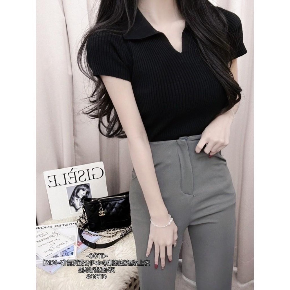 預購- Ki.studio 實拍｜2101-3 上衣 氣質滿分 Polo領 側抓皺 短版 氣質兼時尚 單品 親膚舒適-細節圖5