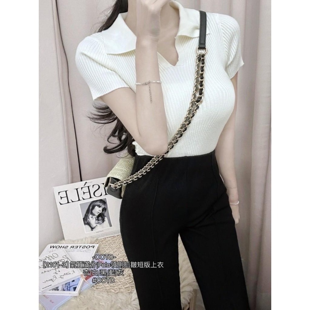 預購- Ki.studio 實拍｜2101-3 上衣 氣質滿分 Polo領 側抓皺 短版 氣質兼時尚 單品 親膚舒適-細節圖7