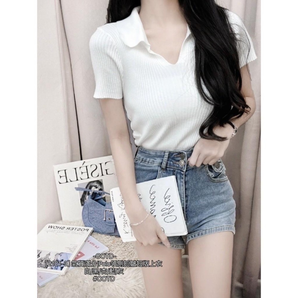 預購- Ki.studio 實拍｜2101-3 上衣 氣質滿分 Polo領 側抓皺 短版 氣質兼時尚 單品 親膚舒適-細節圖8