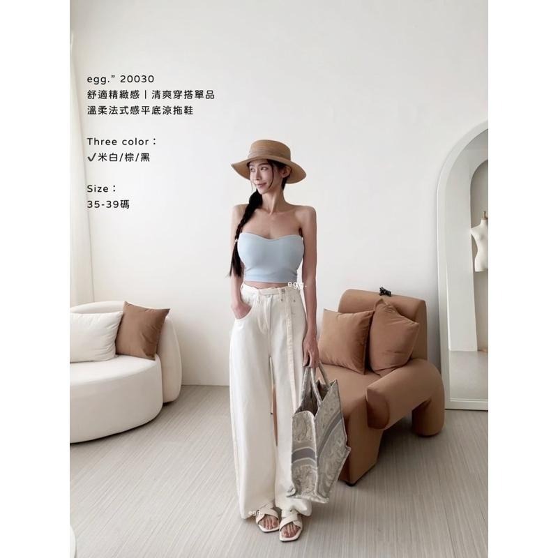 預購- Ki.studio 實拍｜鞋子 20030 平底 拖鞋 溫柔法式風｜舒適交叉帶 平底鞋 米白 /棕色 /黑-細節圖6