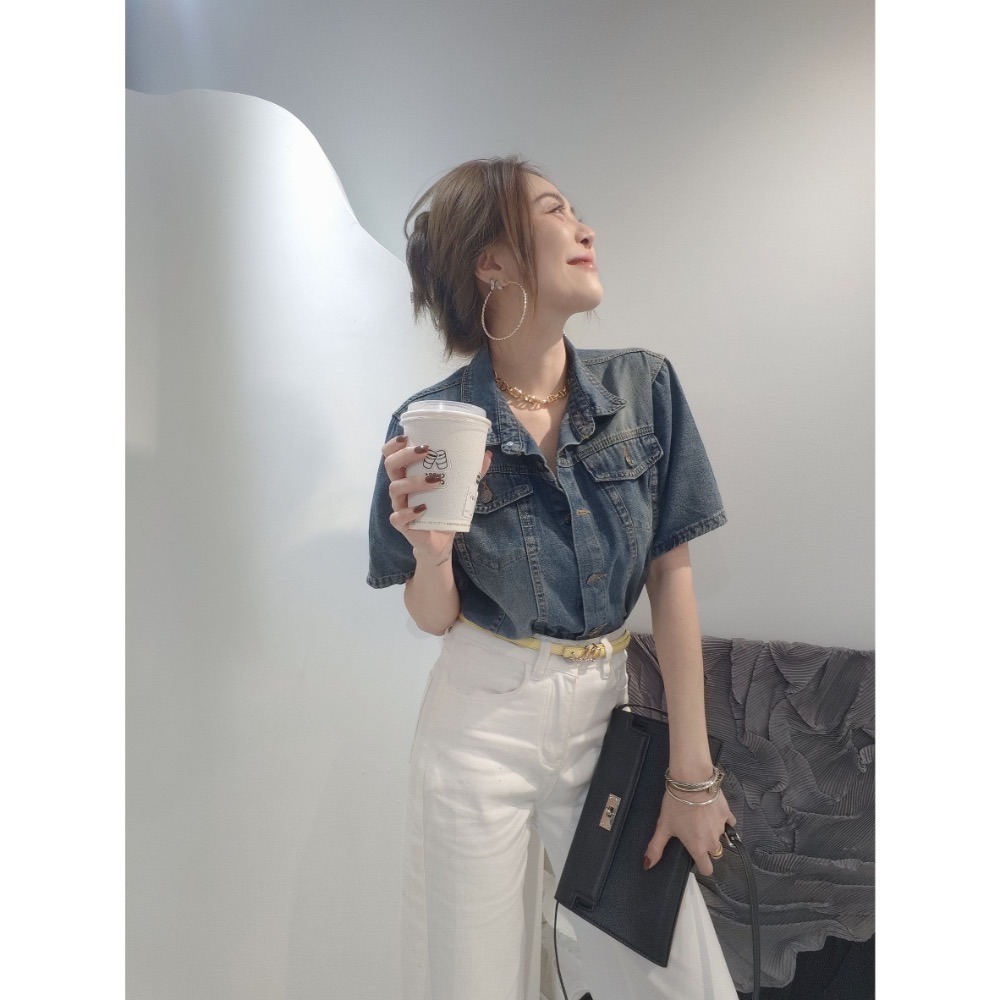 預購- Ki.studio 實拍｜套裝 率性中帶點俏皮 牛仔裙 的冒險女孩 百搭日常 牛仔短襯 + 小甜心傘狀 迷你裙-細節圖3