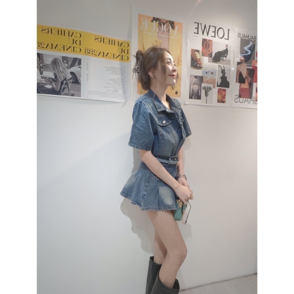 預購- Ki.studio 實拍｜套裝 率性中帶點俏皮 牛仔裙 的冒險女孩 百搭日常 牛仔短襯 + 小甜心傘狀 迷你裙-細節圖7