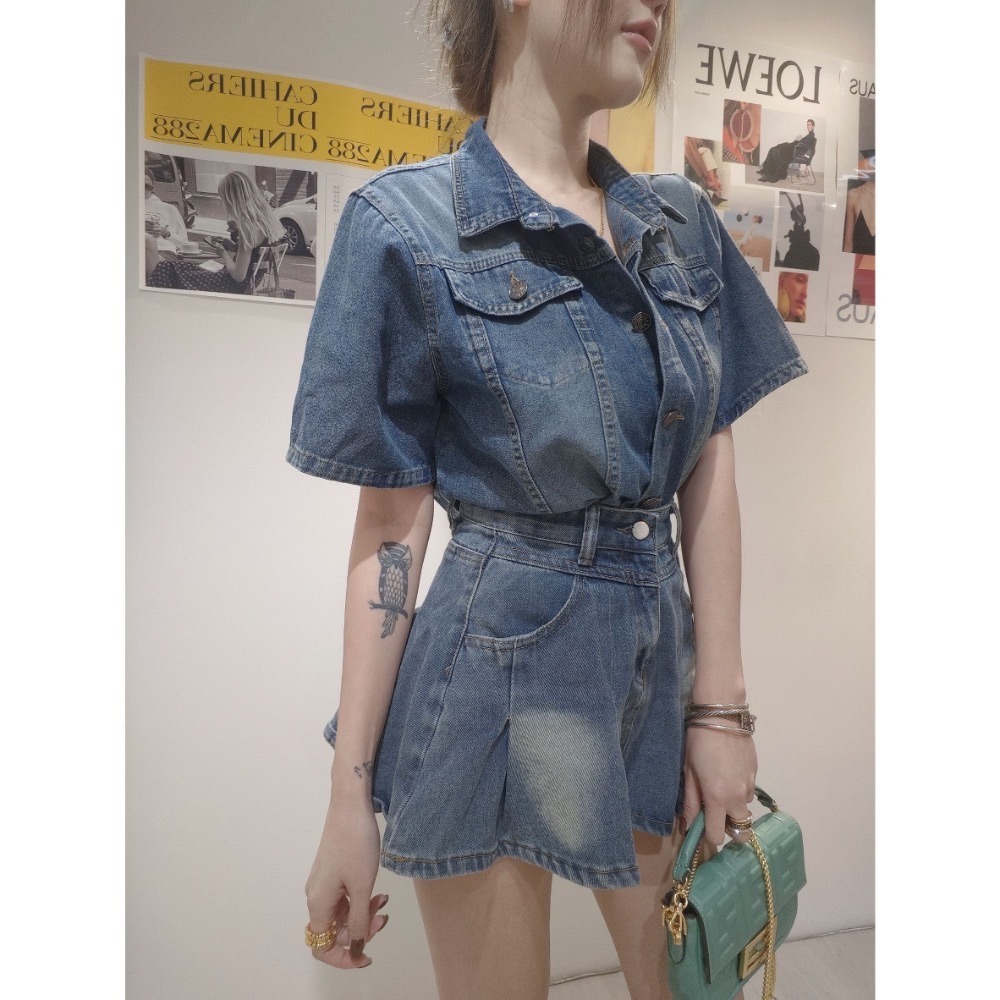 預購- Ki.studio 實拍｜套裝 率性中帶點俏皮 牛仔裙 的冒險女孩 百搭日常 牛仔短襯 + 小甜心傘狀 迷你裙-規格圖8