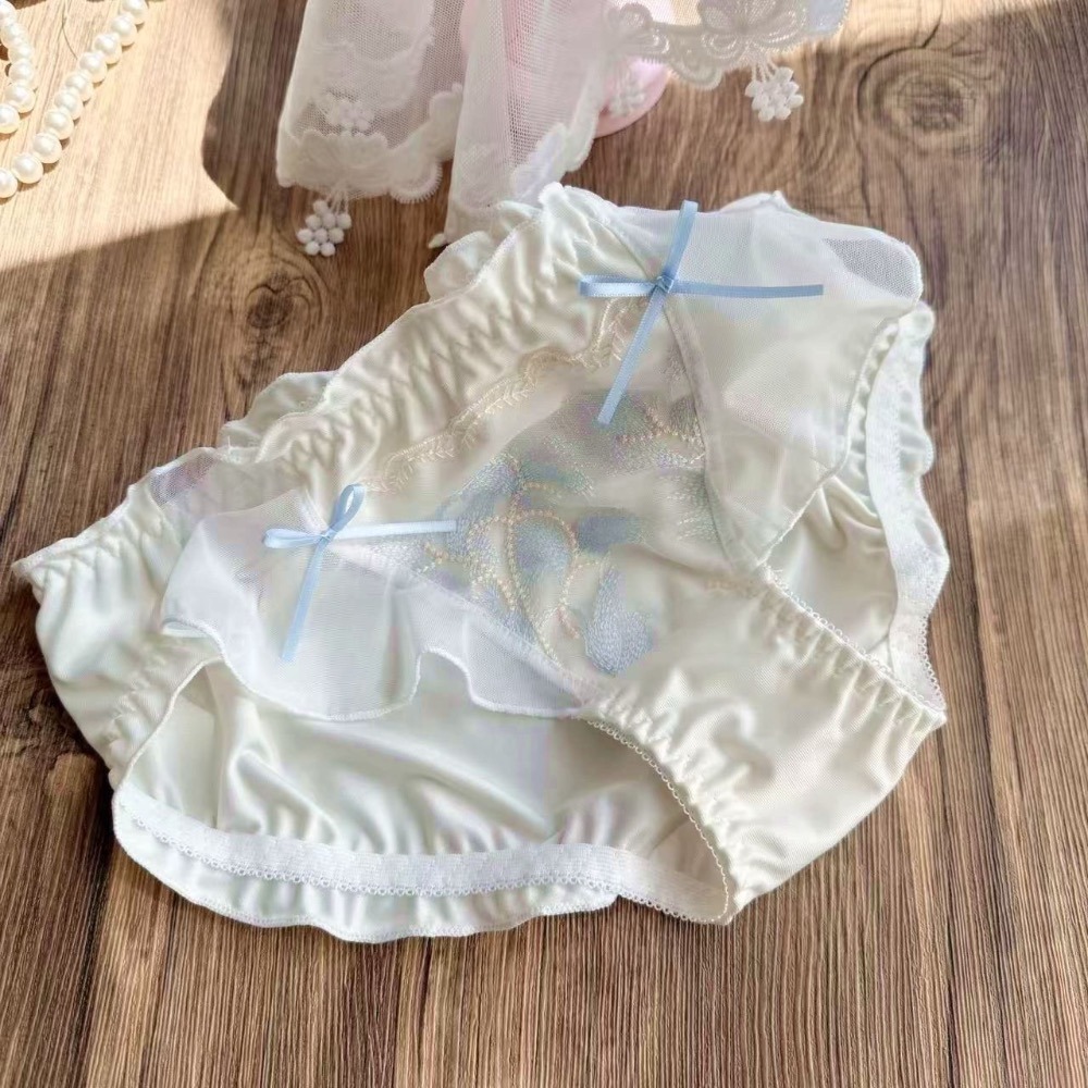 預購 Ki.studio 實拍｜日系 小清新 777 甜美 刺繡 牛奶絲 荷葉公主 中腰三角 內褲 M-L  2色-細節圖6