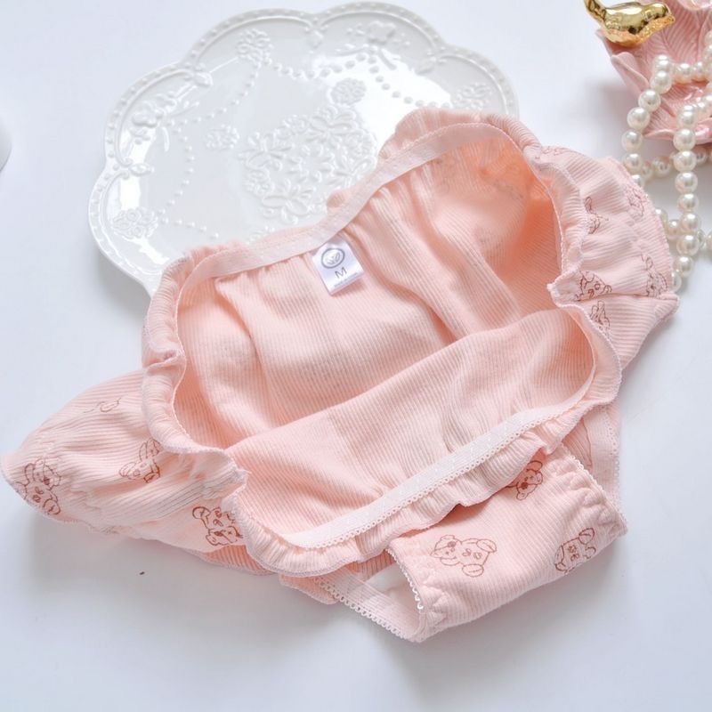 預購 Ki.studio 實拍｜日系小熊🐻 777-1 可愛 高彈坑條棉 荷葉公主 三角 內褲 M-L 2色-細節圖7