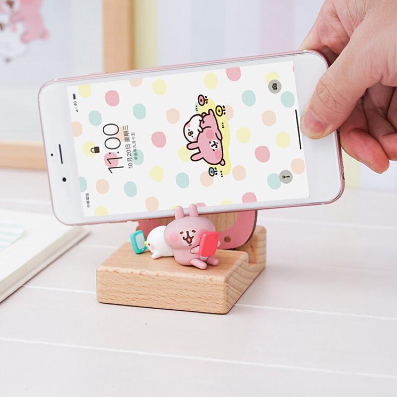 現貨正版 卡娜赫拉的小動物 手機架 P助與粉紅兔兔 手機座 木質 公仔 手機座 手機架 支撐架 手機支架 擺飾 兔兔-細節圖3