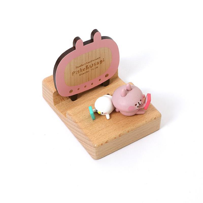 現貨正版 卡娜赫拉的小動物 手機架 P助與粉紅兔兔 手機座 木質 公仔 手機座 手機架 支撐架 手機支架 擺飾 兔兔-細節圖7