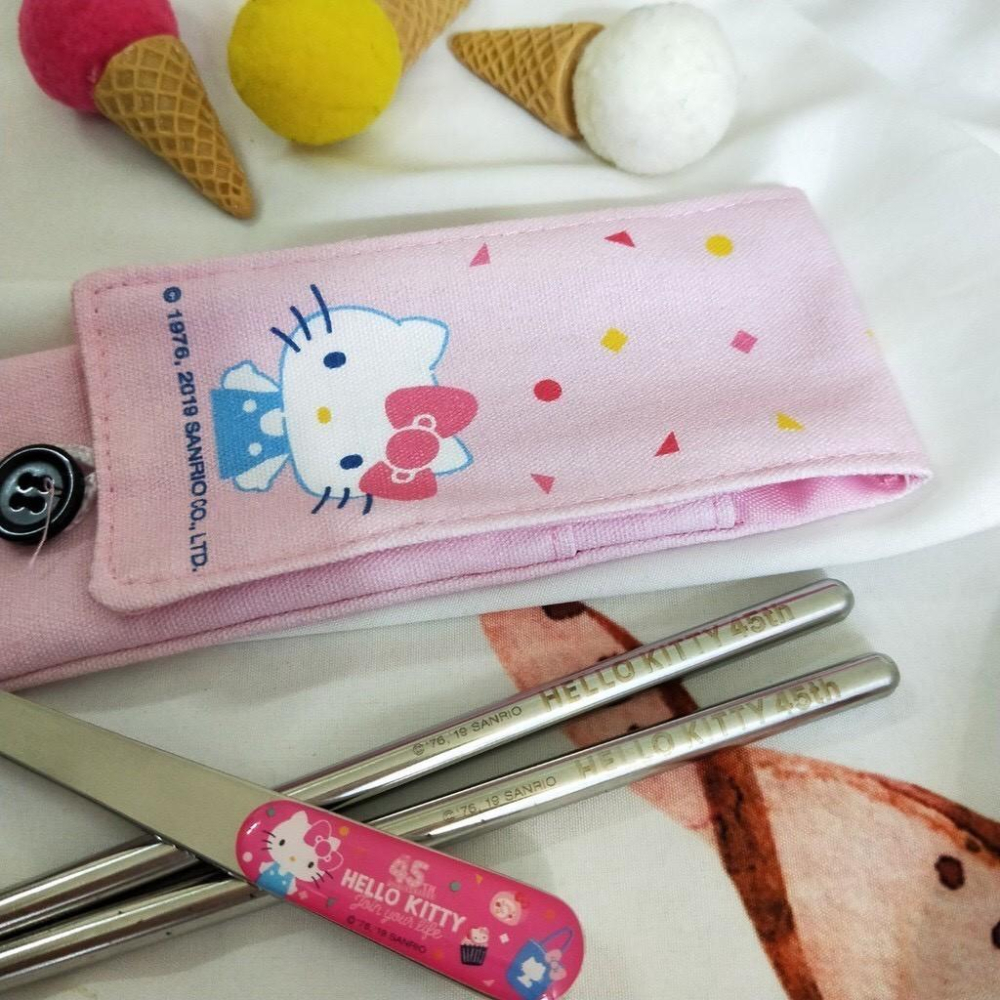 現貨正版 Hello kitty 帆布典雅餐具組 環保餐具 筷子 湯匙 304不鏽鋼餐具 不銹鋼筷 旅行 餐具 三麗鷗-細節圖6