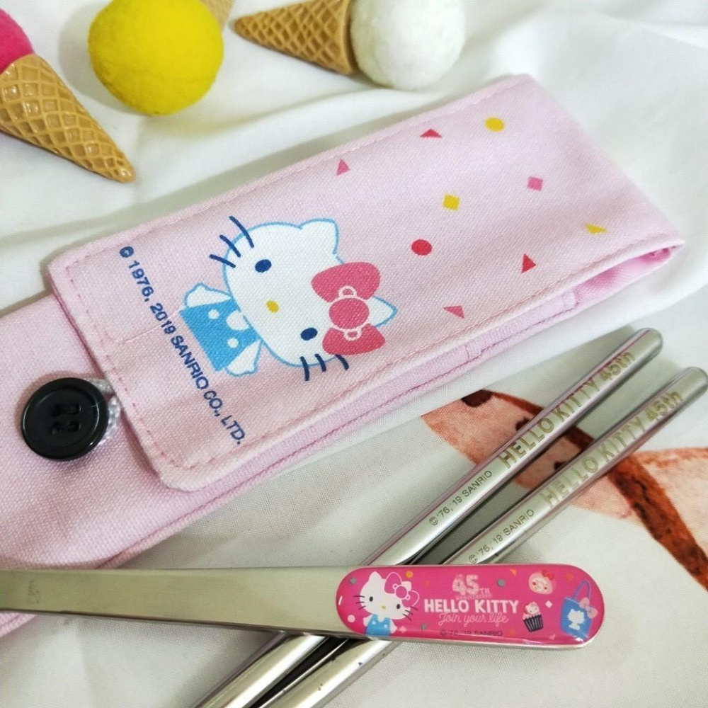 現貨正版 Hello kitty 帆布典雅餐具組 環保餐具 筷子 湯匙 304不鏽鋼餐具 不銹鋼筷 旅行 餐具 三麗鷗-細節圖7