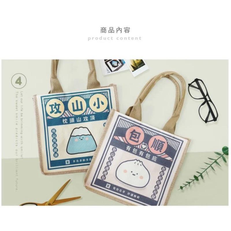 現貨正版 小呸角 棉麻手提袋 手提袋 午餐袋 防水提袋 可愛造型提袋 購物袋 小吃貨 包順 環保購物袋 文創手提袋 吃土-細節圖4