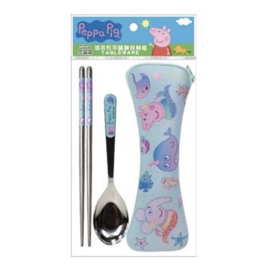 現貨正版 佩佩豬潛水布不鏽鋼餐具組 粉紅豬小妹304不鏽鋼餐具組 潛水布套 環保餐具組 喬治 佩奇 湯匙筷子組 不銹鋼餐-細節圖4