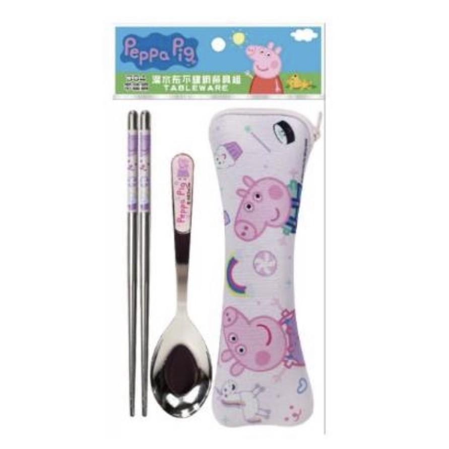 現貨正版 佩佩豬潛水布不鏽鋼餐具組 粉紅豬小妹304不鏽鋼餐具組 潛水布套 環保餐具組 喬治 佩奇 湯匙筷子組 不銹鋼餐-細節圖5