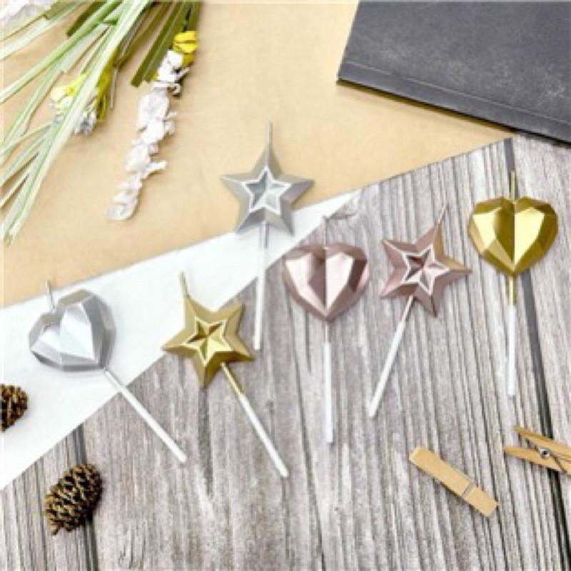 現貨正版 造型蠟燭 愛心 星星 金屬質感 生日蠟燭 氣氛 派對 造型 婚禮 許願 慶生 慶祝 典禮 蠟燭-細節圖2