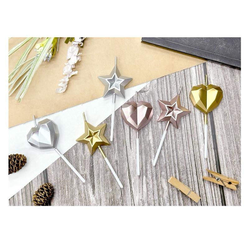 現貨正版 造型蠟燭 愛心 星星 金屬質感 生日蠟燭 氣氛 派對 造型 婚禮 許願 慶生 慶祝 典禮 蠟燭-細節圖3