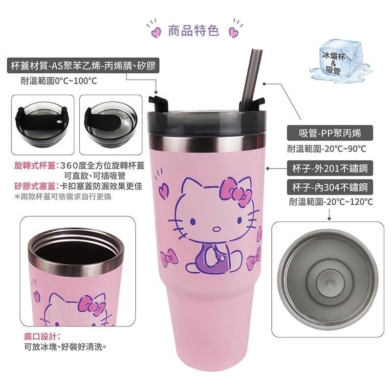 現貨正版 Hello Kitty 不鏽鋼冰杯提袋組 三麗鷗冰霸杯 不鏽鋼保溫杯 便攜隨行杯 雙飲環保杯 大容量850ml-細節圖7