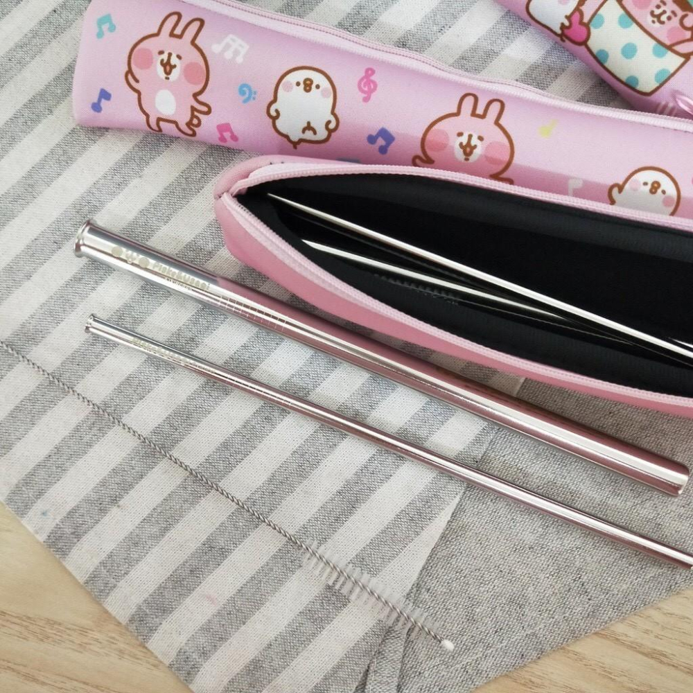 現貨正版 卡娜赫拉的小動物 不銹鋼吸管三件組 304不鏽鋼吸管 附刷子 吸管刷 收納袋 環保吸管 珍珠吸管 P助 兔兔-細節圖6